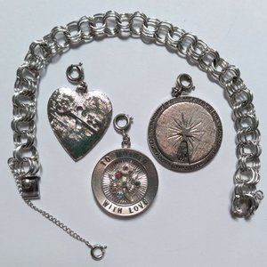 FABULOUS 925 CHARM BRACELET (c1969) & 3 CHARMS